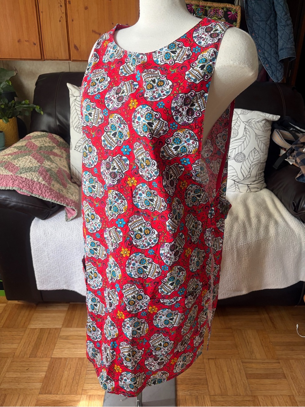 Handmade Sugarskull Print Apron Size OS